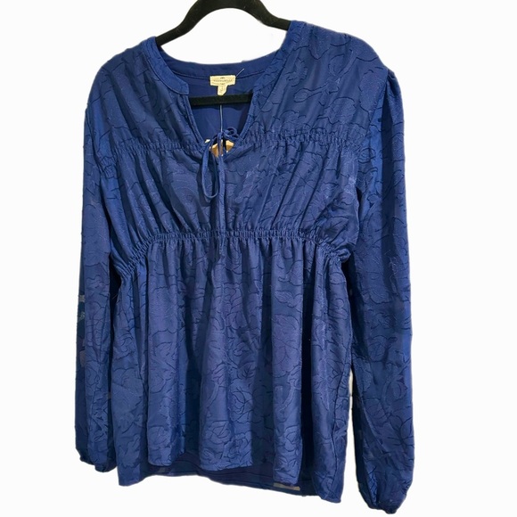 NWT MASON & BELLE Boutique Top Navy Lace Blouse Long Sleeve Cinched Waist Sz L - Picture 15 of 15